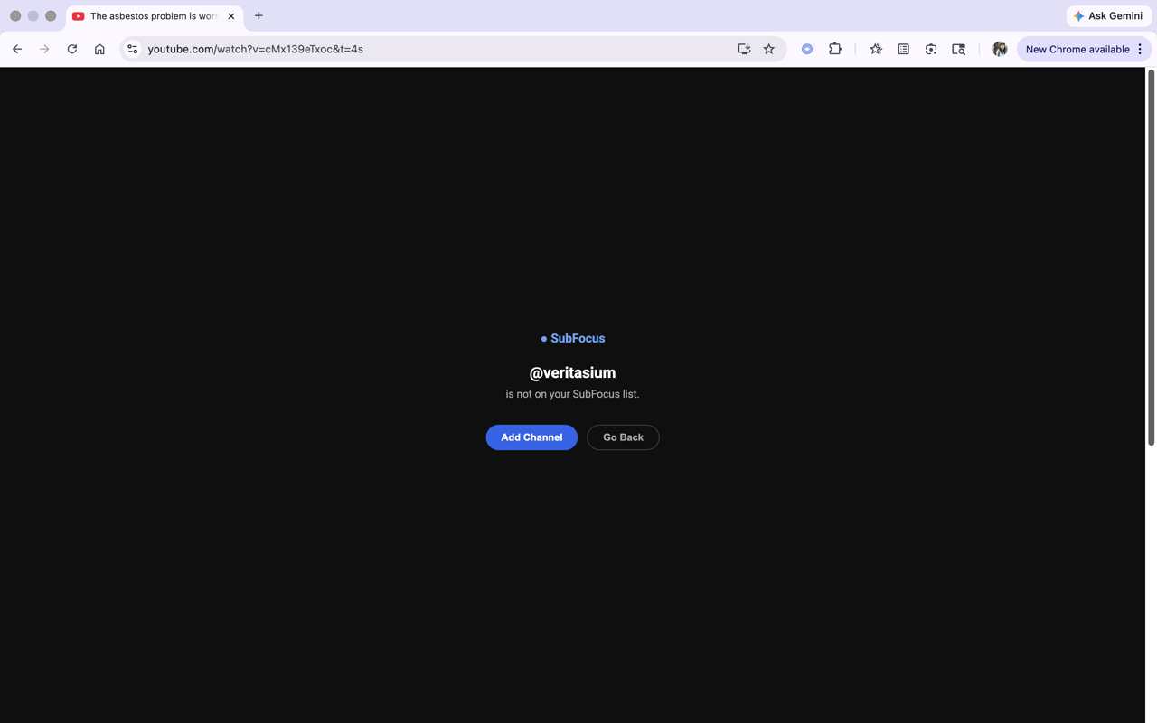 YouTube watch page — videos from non-approved channels blocked