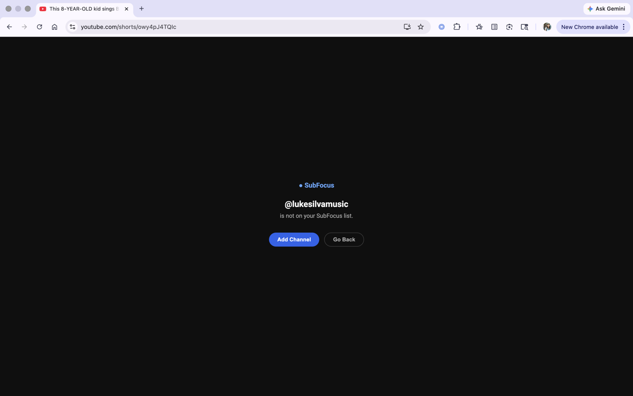 Blocked Shorts from non-approved channels with option to add channel